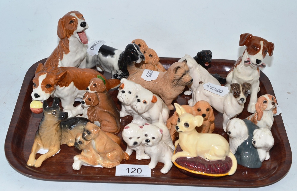 A Beswick Old English sheepdog and fourteen other Beswick dog figures