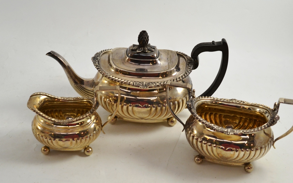 A late Victorian silver three piece tea service, London 1896