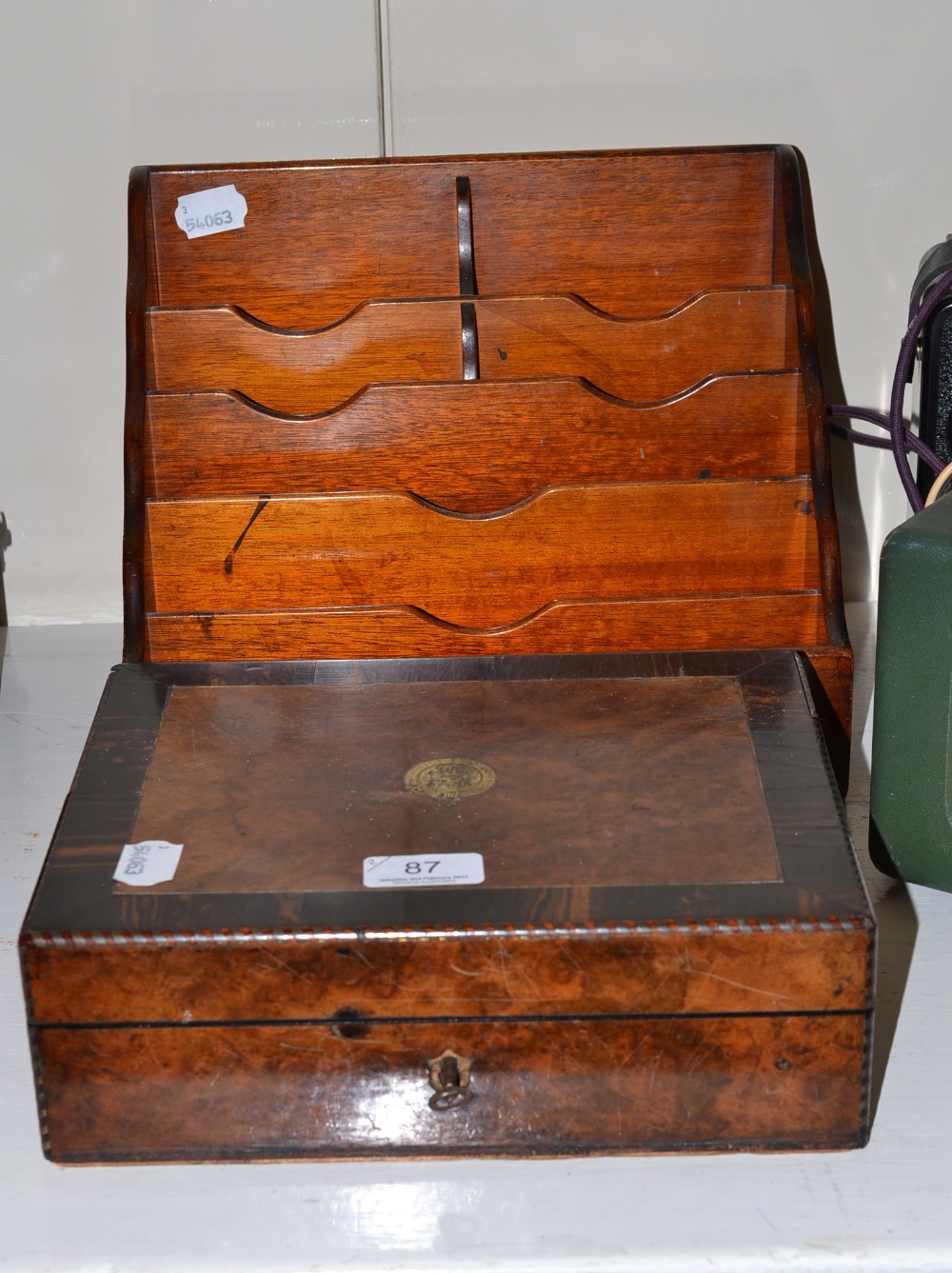 A mahogany stationery box and a Mappin and Webb box