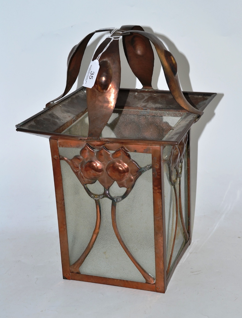 Art Nouveau style copper and glass lantern