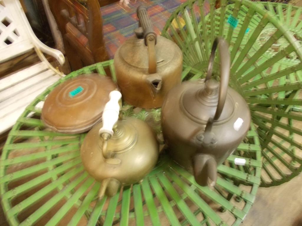 Victorian Copper Kettle,Copper Bed Warmer and 2 Kettles and 2 Kettles