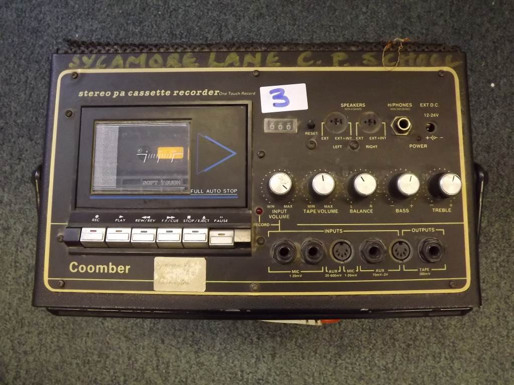 A Coomber stereo / PA recorder with cassette one touch record, serial No E20142