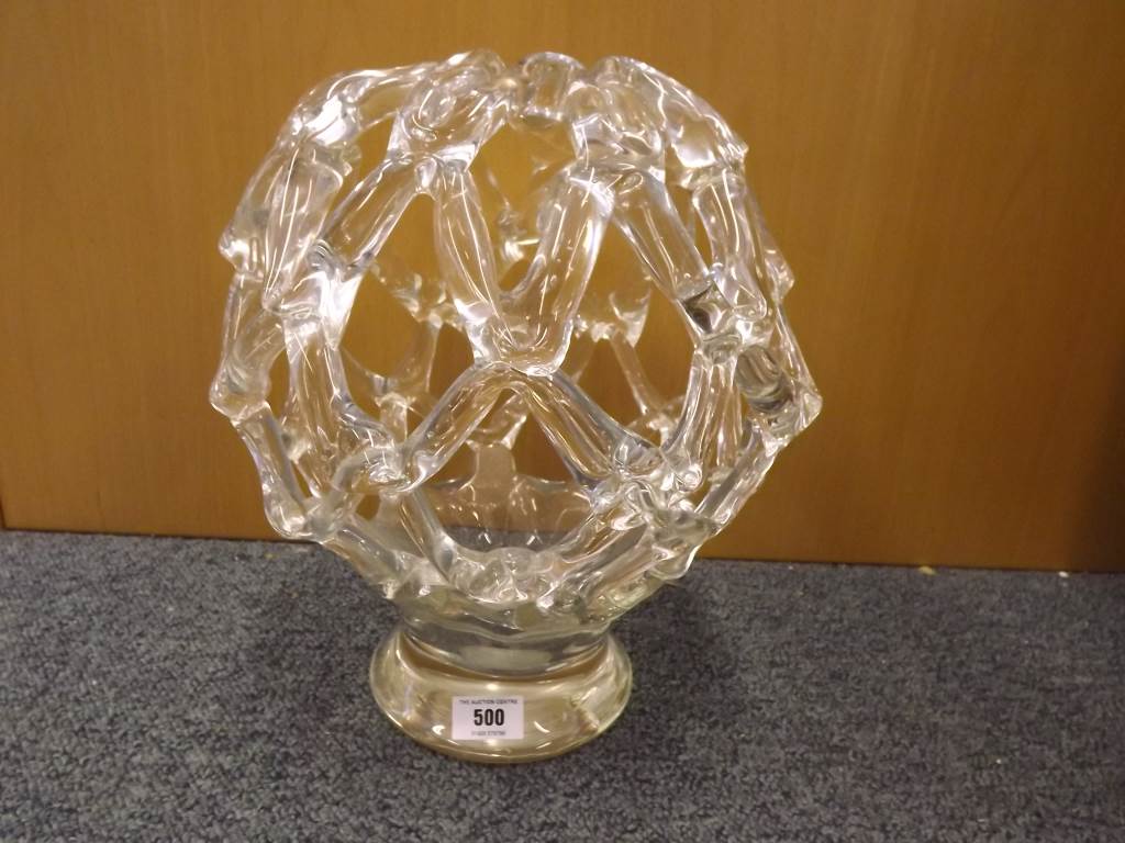 A heavy clear art glass entwined nest sculpture 30cm (h)