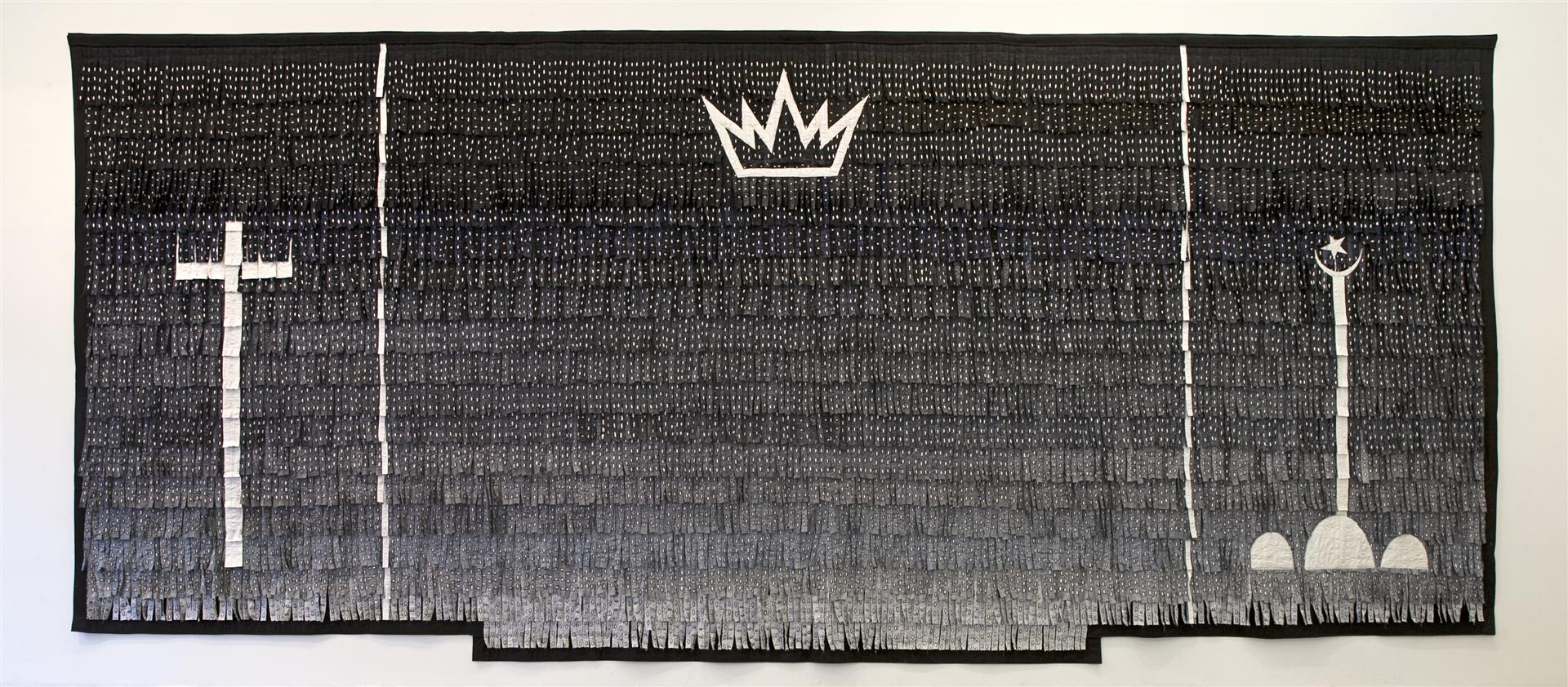 Abdoulaye Konaté, (b. Mali, 1953) Embroidered wall hanging, cotton and thread 693 x 296cm (272.8 x