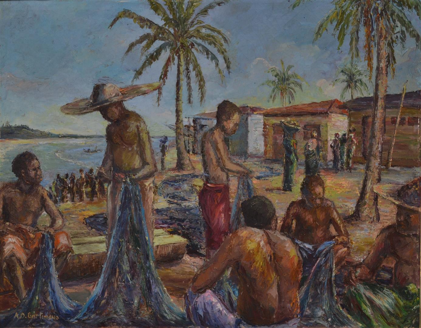 * Albert Osabu Bartimeus, (b. Ghana, 1927) Oil on canvas 60 x 76cm (23.6 x 29.9in)Albert Osabu