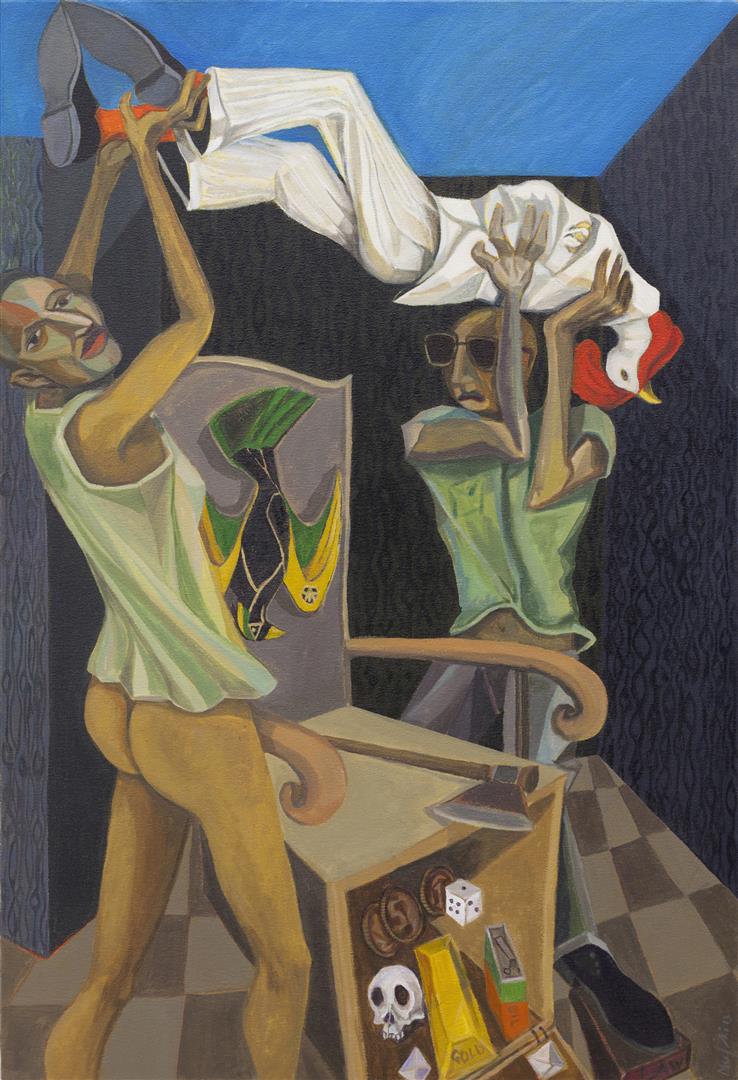 * Richard Mudariki, (b. Zimbabwe,1985) Signed (lower right) Acrylic on Canvas 95 x 65cm (37.4 x 25.