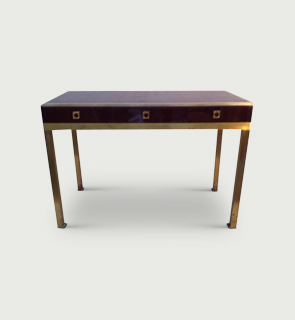 Lacquer desk France c,1968 Ox-blood lacquer desk with three drawers, leather insert top and