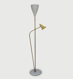 Two arm floor lamp Italy c,1950 elegant sculptural floor lamp with original painted shades and a