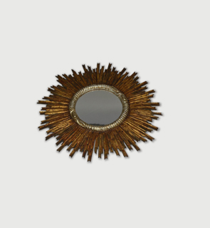 Starburst mirror France c1940 Carved wooden starburst mirror with gold and silver glt decoration and