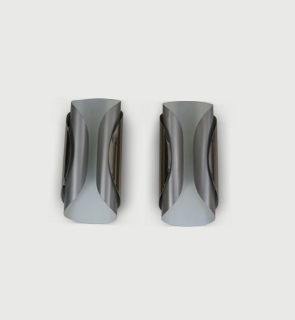 Steel wall lights Italy c,1970 Pair of folded steel wall appliques with a contrasting brushed