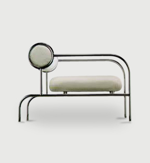 Shiro Kuramata 1982 chair with arms, designed for Cappellini, white leather metal tubular frame Good