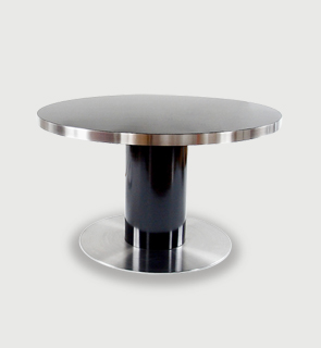 Willy Rizzo dining table Italy c,1970 Black laminate veneered dining table with contrasting steel