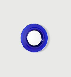 Murano mirror Italy c,1958 Round mirror encased in a handblown cobalt blue glass frame with