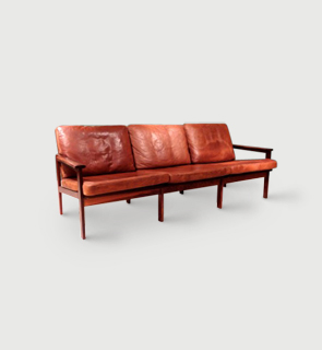 Leather sofa Denmark c,1960 Rosewood and cognac leather sofa with a very rich patina. Designed by