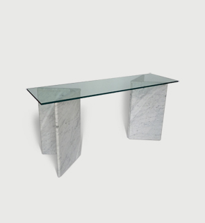 Marble console table Italy c,1970 carrera marble and glass console table. good original condition