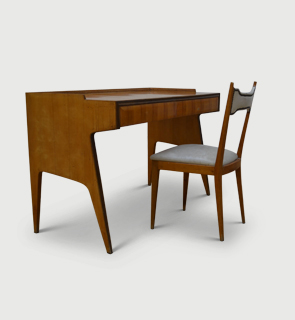 Italian desk and chair italy c,1950 Italian two drawer desk with matching upholstered chair. The