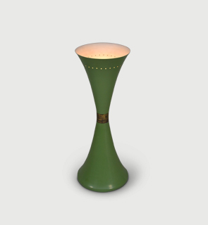 Painted metal uplighter italy 1950 floor or table lamp finished in original green paint with a