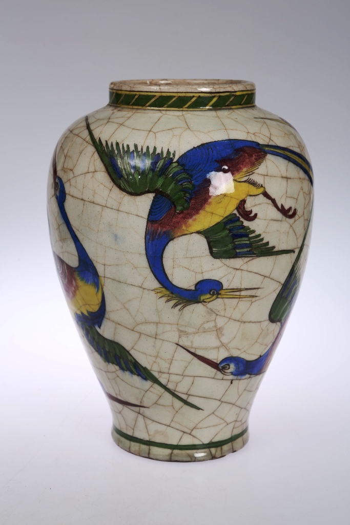 An Iznik vase, 19th/20th century, of shouldered ovoid form, painted with flying cranes. 32cm