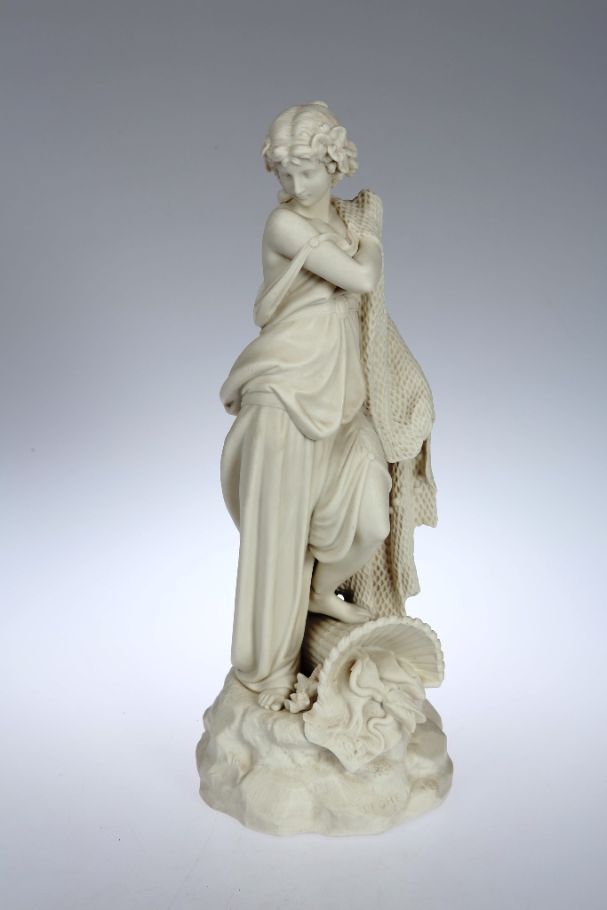 A parian figure, "La Peche", attributed to Bates, Brown-Westhead, Moore & Co, circa 1860, standing