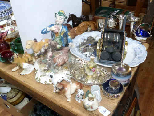 Quantity of China Dogs, Continental Figure, Silver Plated Ware, Scent Bottle, Victorian Meat