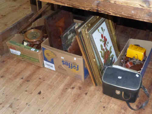 Assorted Pictures, Cameras and Two Boxes of Miscellaneous Items