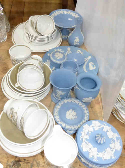 Susie Cooper Twenty Five Piece Tea Service and Collection of Powder Blue Wedgwood Jasperware