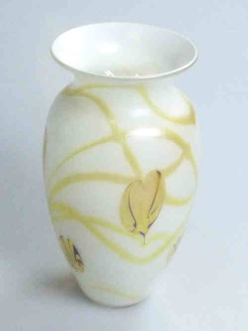 Okra Bulbous Vase with Floral Decoration, 23cm High