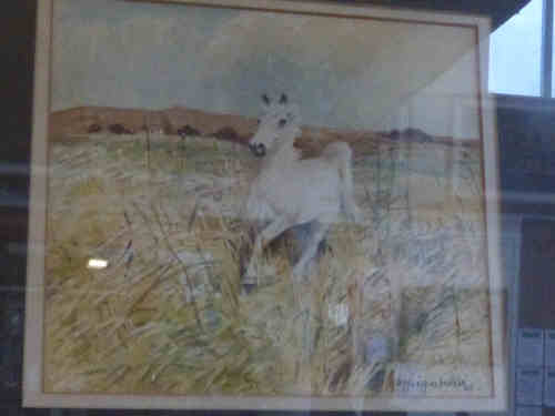 DM & EM Alderson '68, 'Horse in Long Grass', watercolour, 17cm x 19cm, framed