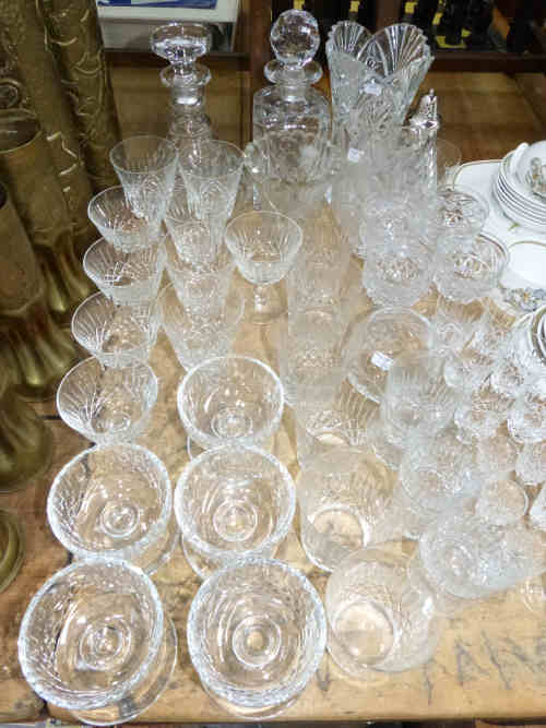 A Quantity of Crystal Glass Vases, Wine Glasses, Decanters etc