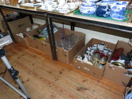 Eight Boxes of Assorted China and Glassware including Autumn Leaves Dinner and Tea Service, Japanese
