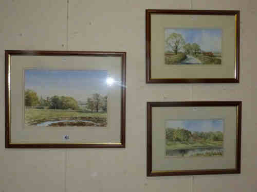 Three Eric Thompson Watercolours of River and Country Scenes, framed