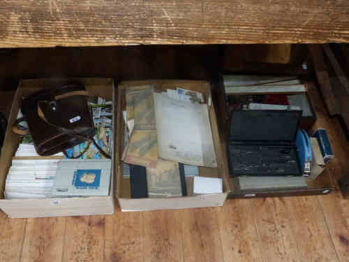 Victorian Inlaid Boxed Draughts Set, Tape Measure, Drawing Instruments, Pair Binoculars, Two Boxes