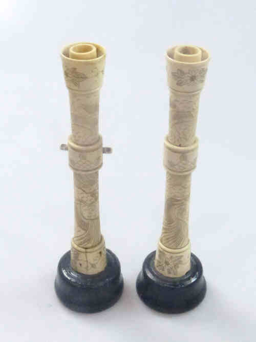 Pair of Oriental Carved Ivory/Bone Candlesticks