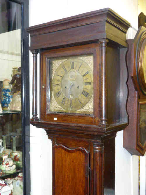 18th Century Oak Cased 8-day Longcase Clock having square brass dial, Fieldhouse, Leominster