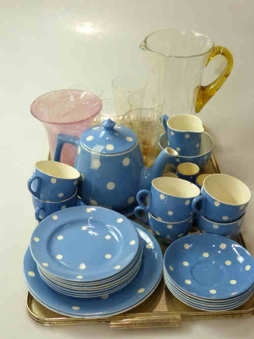 T.G. Green 'Blue Domino' Twenty Five Piece Tea Set, Devonshire Pottery Egg Cruet etc