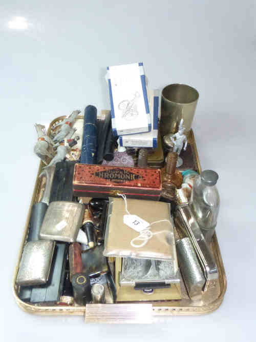 Two Silver Cigarette Cases, Horner Mouth Organ and a Tray of Collectables