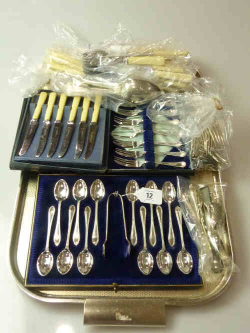 A Quantity of Silver Plated Cutlery including a Cased Set of Twelve Teaspoons and a Pair of Sugar