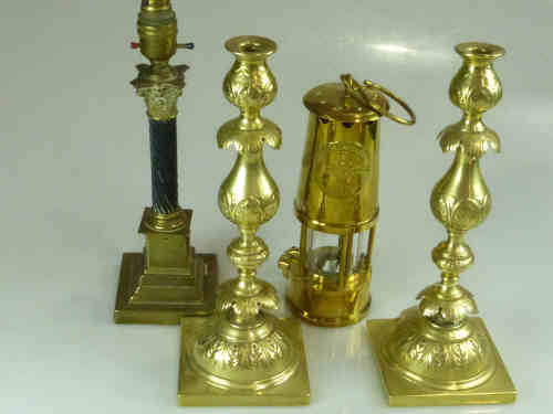 Pair of Polish Gilt Metal Sabbath Candlesticks, by Fraget, Warsaw; Corinthian Column Table Lamp Base