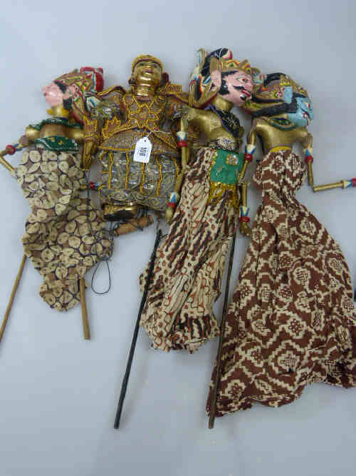 Four Oriental Carved Wood Puppets in Indian dress