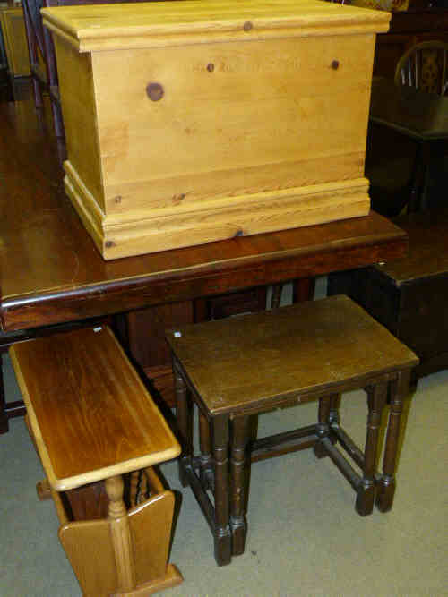 Neat Pine Trunk, Nest of Two Oak Tables and Magazine Table (3)