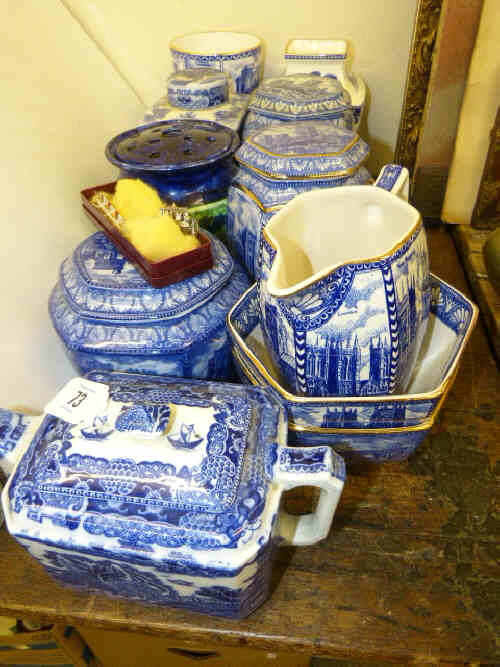 Four Ringtons Tea Caddies, Two Vases, Two Bowls, Jug and Teapot, Coronation Coach and Horses