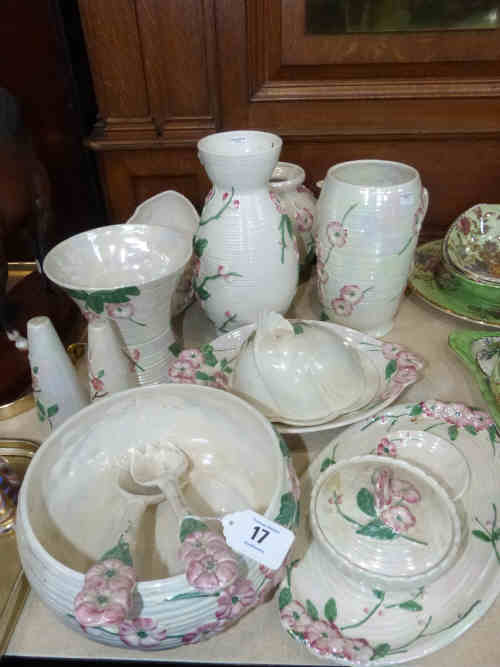 A Collection of Maling Ware including Salad Bowl and Servers, Vases, Teapot, Pair of Condiments etc