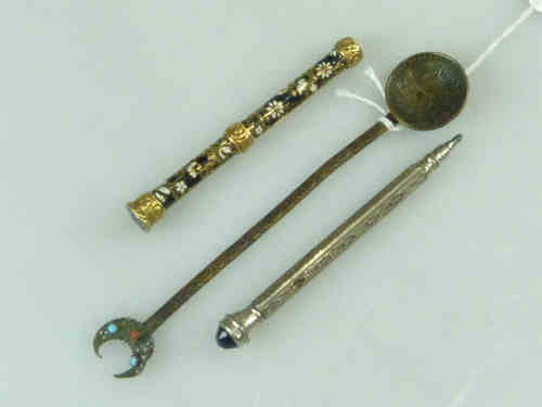 Early 20th Century Silver Plated Propelling Pencil, Lacquered and Enamel Propelling Pencil with