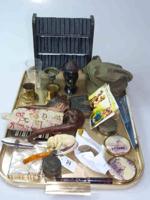 Tray of Collectables including Mother of Pearl Card Case and Purse, Meerschaum and Two Other