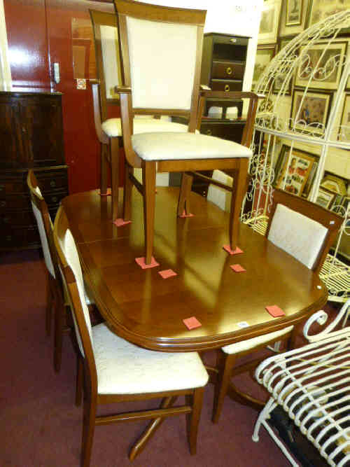 Morris Furniture Extending Dining Table and Six Panel Back Dining Chairs