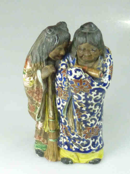 Japanese Glazed Earthenware Figure Group of Two Sages