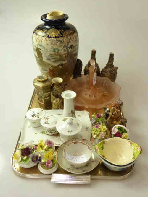 Six Oriental Vases, 18th Century Chinese Tea Bowl and Saucer, Cloud Glass Flower Holder etc