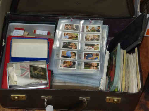 Suitcase of Cigarette and Tea Cards, Small Box of Silks