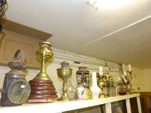 Collection of Brass Oil Lamps and Light Fittings