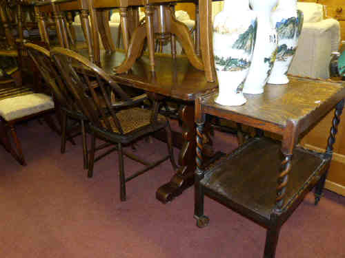 Rectangular Oak Dining Table, Four Spindle Back Dining Chairs, Pair Cane Seated Elbow Chairs and